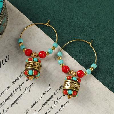 Original Handmade Nepalese Earrings Tibetan Niche Personality Earrings Female Exotic Xizang Retro Earrings