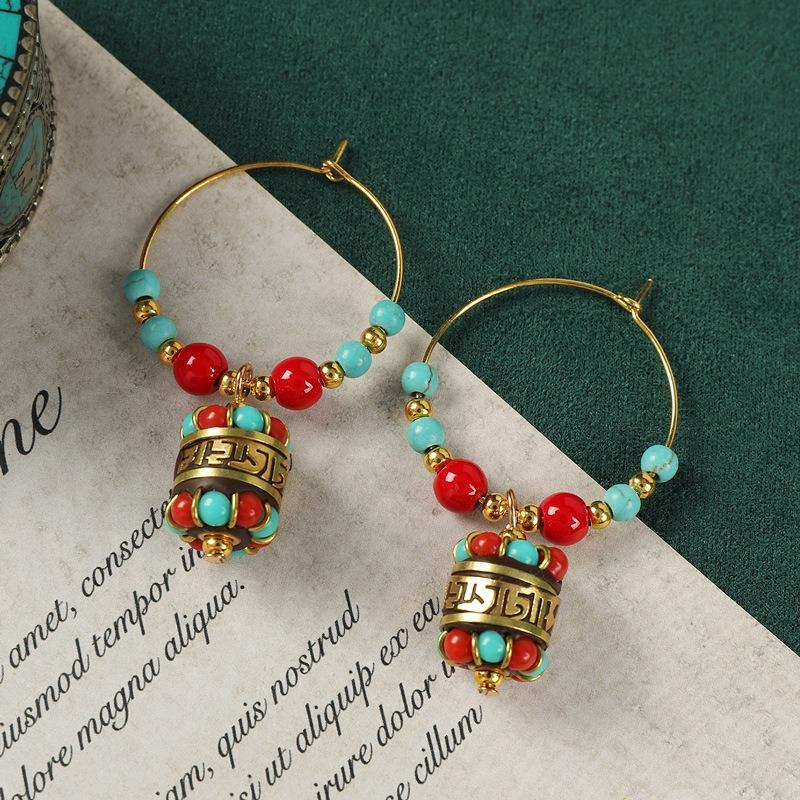 Original Handmade Nepalese Earrings Tibetan Niche Personality Earrings Female Exotic Xizang Retro Earrings