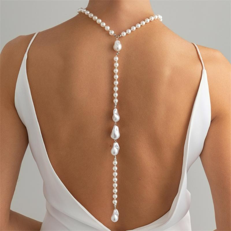 Einzigartiges Barockperlen Halsketten-Accessoire Lange Länge Rückenfreies Outfit Schmuck für Formelle und Lässige Outfits