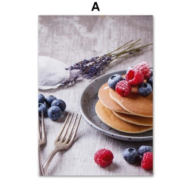 Delicious Macaroon Fruit Dessert Coffee Bread Kitchen Poster Canvas Painting Wall Art Picture for Dining Room Restaurant