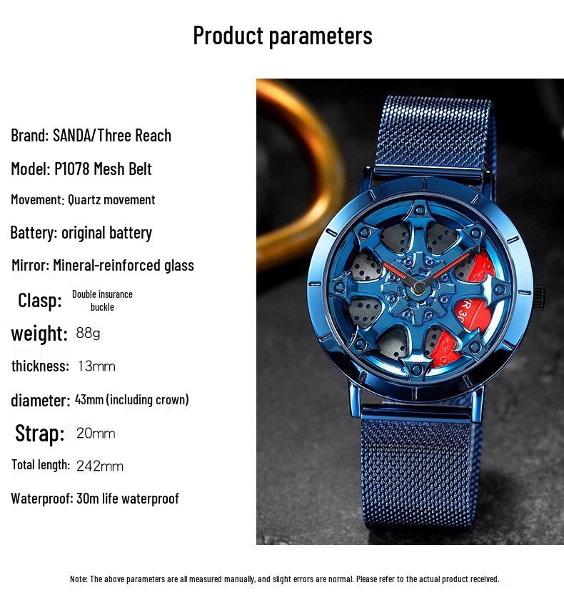 Sanda Men's Creative Rotating Quartz Wristwatch with Mesh Strap
