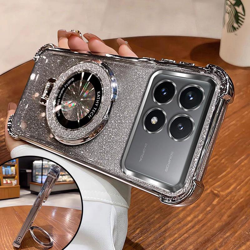Magnetic Bracket Case Poco X6 Pro 5G,Luxury Stand Holder Case For Xiaomi Poco X6 F6 M6 Pro Shockproof Cover pocoX6pro Women Gift