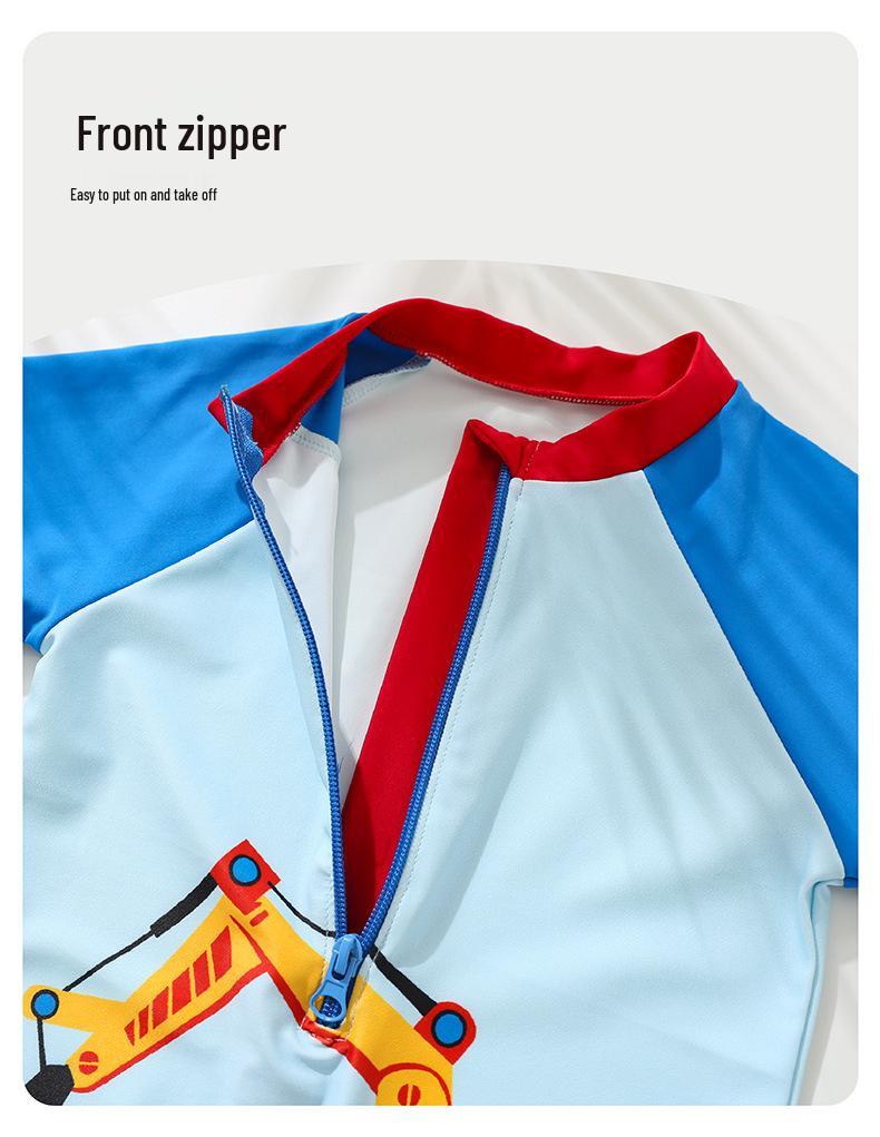 2026 Boys' One-Piece Swimsuit: Quick-Dry Boxer with Cartoon Design for 9-12M to 1-7Y, Sun Protective Swimwear