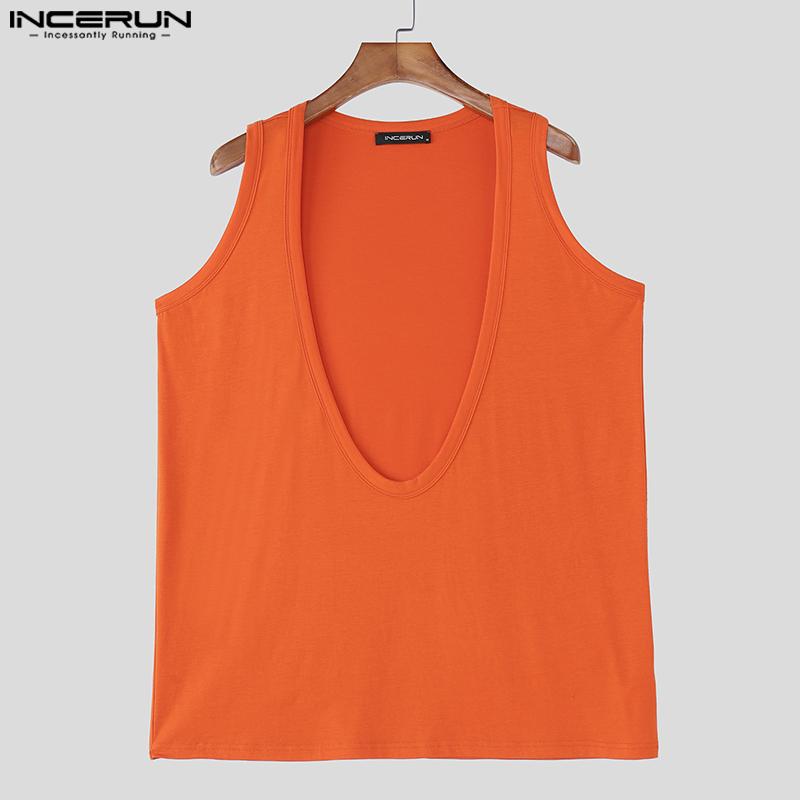 INCERUN Summer Men Deep U Neck Sleeveless Sport Casual Loose Tank Tops