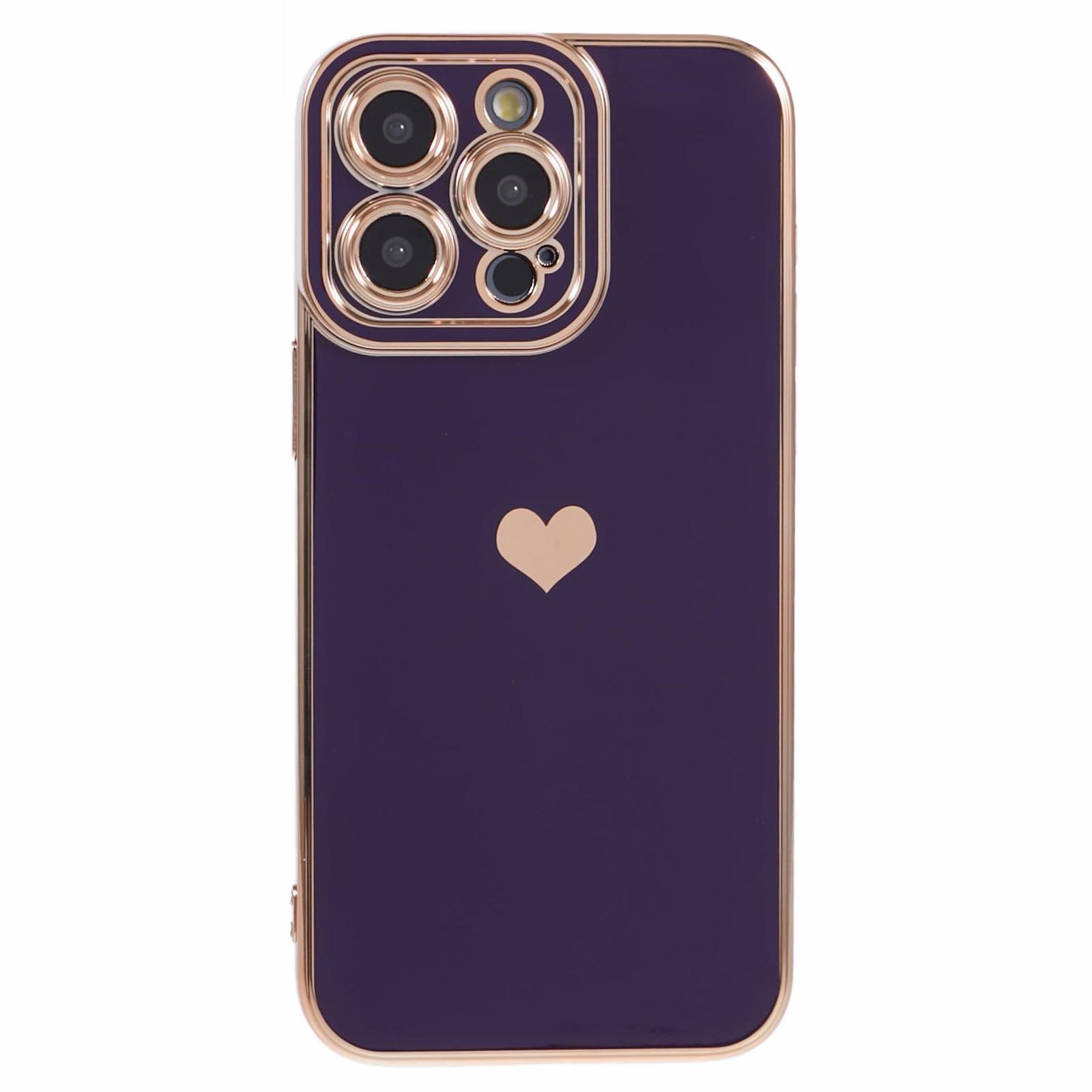 

For iPhone 15 Pro Max Case 6D Electroplating Love Heart Anti-Drop TPU Phone Cover Dark Purple