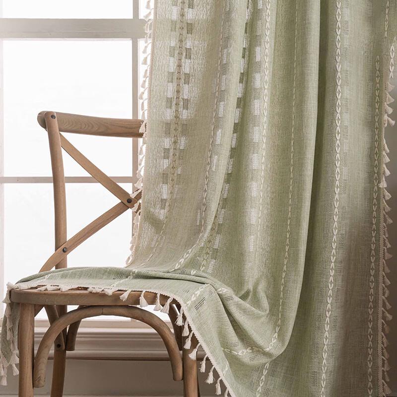 Embroidered Stripe Semi-Blackout Rod Pocket Curtain