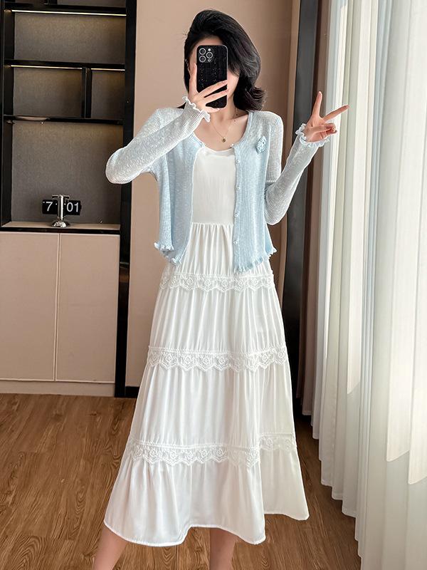 Spring Fashion Set: Women's Fairy Camisole Dress & Knit Cardigan