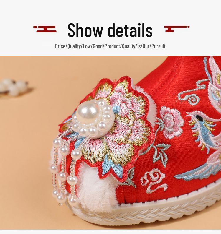 Mädchen Rote Bestickte Hanfu Winterstiefel – Chinesischer Ethnischer Stil