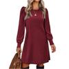 Damen Herbst und Winter Rundhals Lässiges Strick Langarmkleid Temperament Kordelzug Kleider