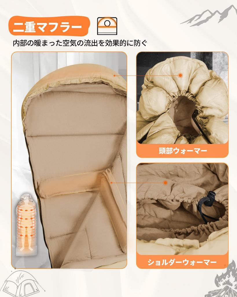 Nord Coast Sleeping Bag, All Seasons, Envelope Type, Compact, 230T, Super Water Repellent, High Heat Retention, Biting Reduction, Double Muffler,