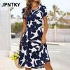 JPNTKY Women's Fashion Summer Spring O-Neck Short Sleeve Casual Dresses