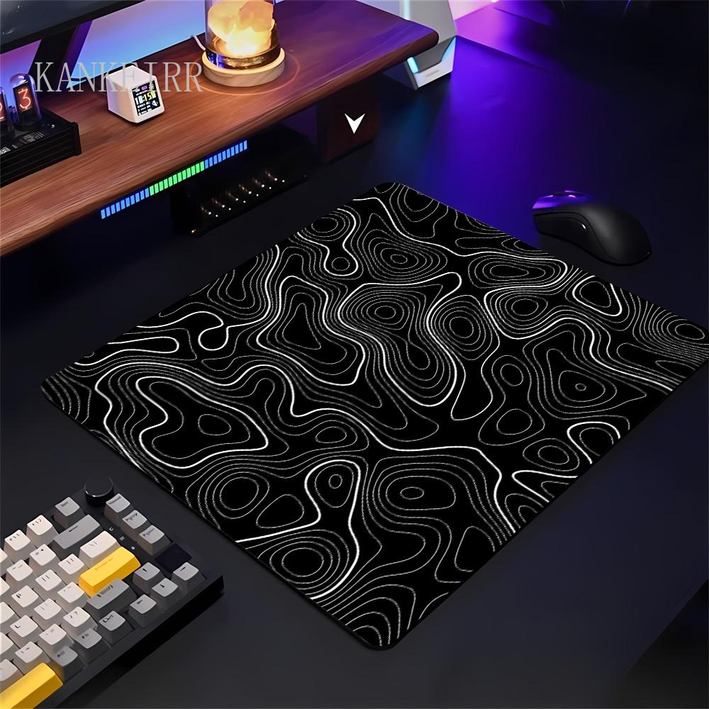 PC Small Keyboard Table Mats Mouse Pad Locking Edge Black and White Strata Liquid Mausepad Computer Mat Art Gaming Office Rug