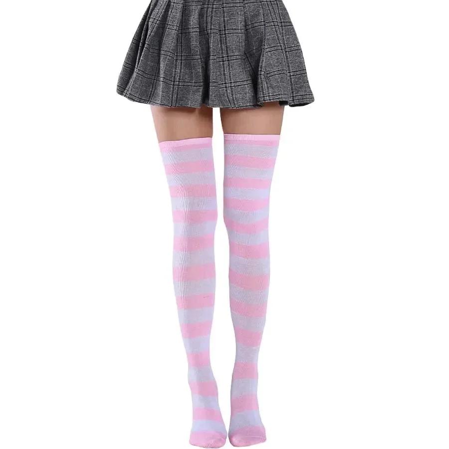 Mode Schattige Meisjes Dij Hoge Zwart Witte Gestreepte Over de Knie Lange Sokken Lolita Beenwarmers Gothic Kousen Voor Vrouwen Sexy 40-70kg(80-156 Lbs)