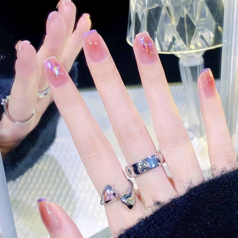 Aurora Diamond Nail Art: Magic Mirror French Whitening Stickers & Removable False Patches