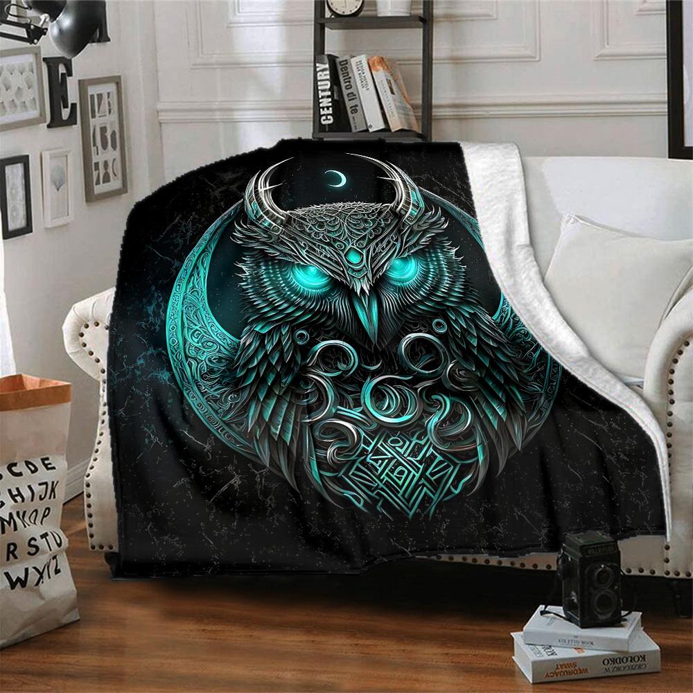 1pc Moonlit Mystic Olw Blanket, Lightweight Flannel Throw Blanket for Sofa, Bed, Travel, Camping, Living Room, Office, Couch, Chair, and Bed