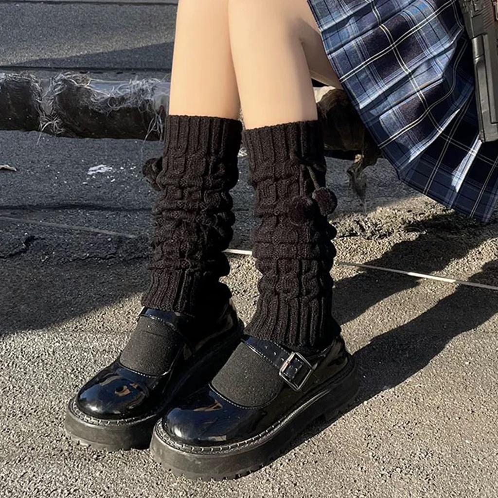 Japanese Knitted Leg Warmers for Women Y2k Harajuku Ribbed Long Socks for Girls Lolita Kawaii Boot Socks Gyaru Accessories