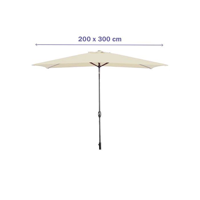 Parasol rectangulaire - MARBUENO SUMMER - 200x300 cm - Beige - 8 baleines en acier - Toit type cheminée