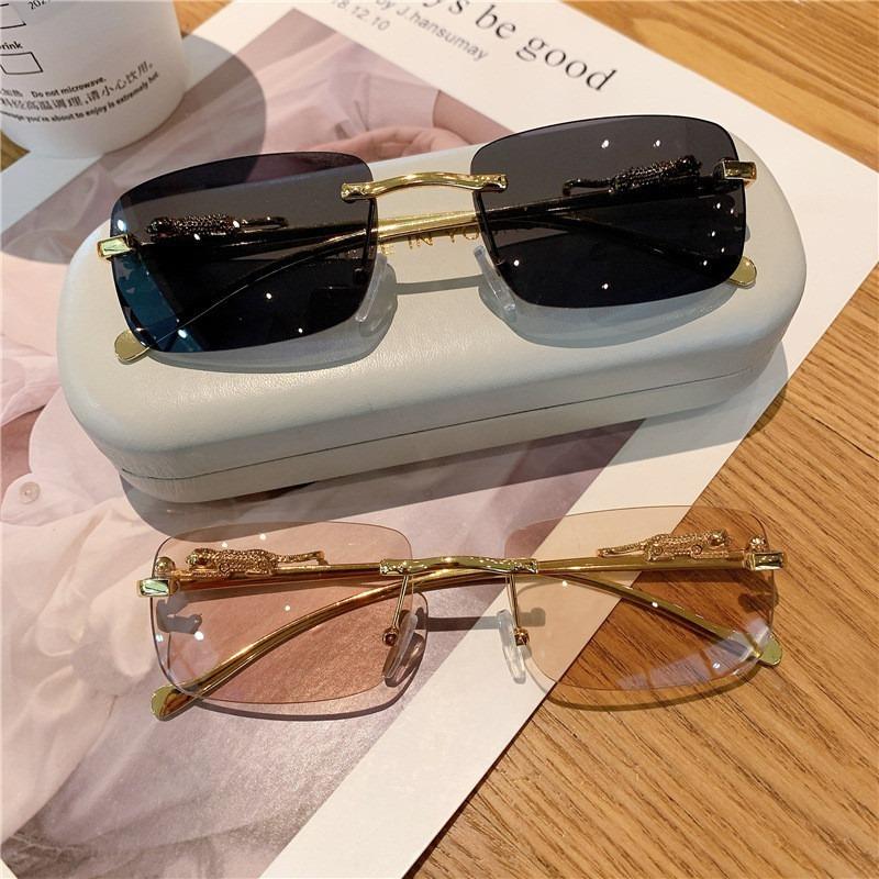 Rimless Sunglasses Small Rectangle Shape Frame Fashion UV Protection Glasses for Women Men Gradient Clear Lens Eyewear