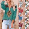 Bayanlar Gündelik Etnik Baskı Moda Büyük Boy V Yaka Fermuar Uzun kollu Bluz