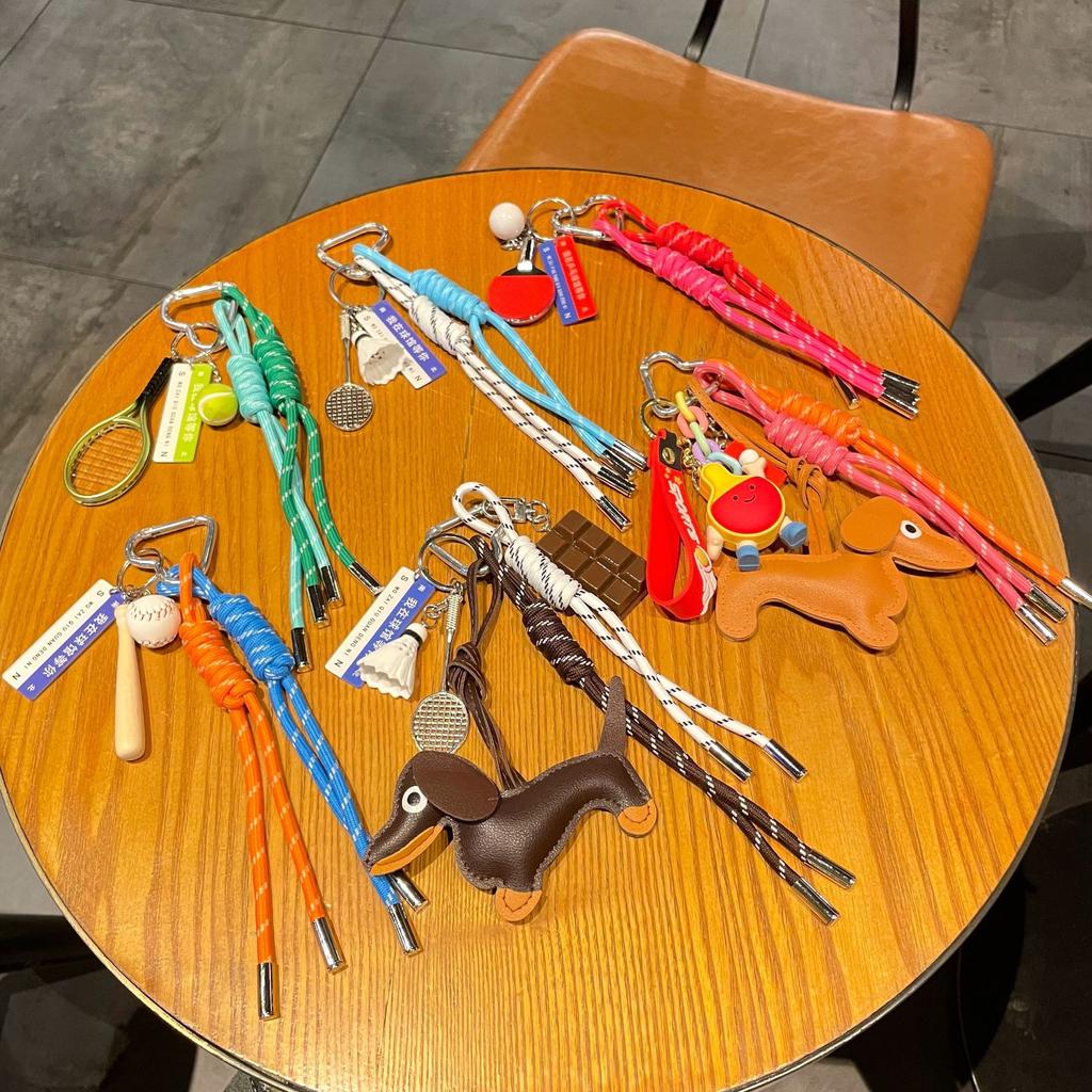 Miu Series Leather Dachshund Dog Bag Pendant Creative Fashion Woven Rope Ins Wind Keychain Student Schoolbag Pendant