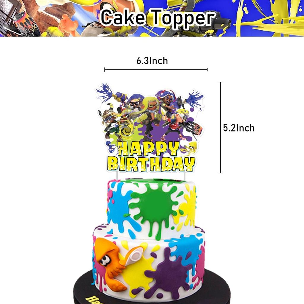 Splatoon3 Supplies Party Banner Cake Topper Balloons Kids Decoration Birthday