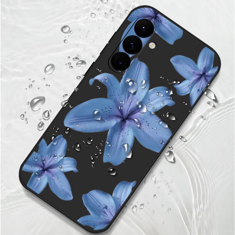 Blue Lily Printed Phone Case For Samsung Galaxy A17 A56 A16 A55 A15 A25 A36 A26 5G S25 Edge S23 S24 Ultra S24 S25 FE TPU Lanyard Cover