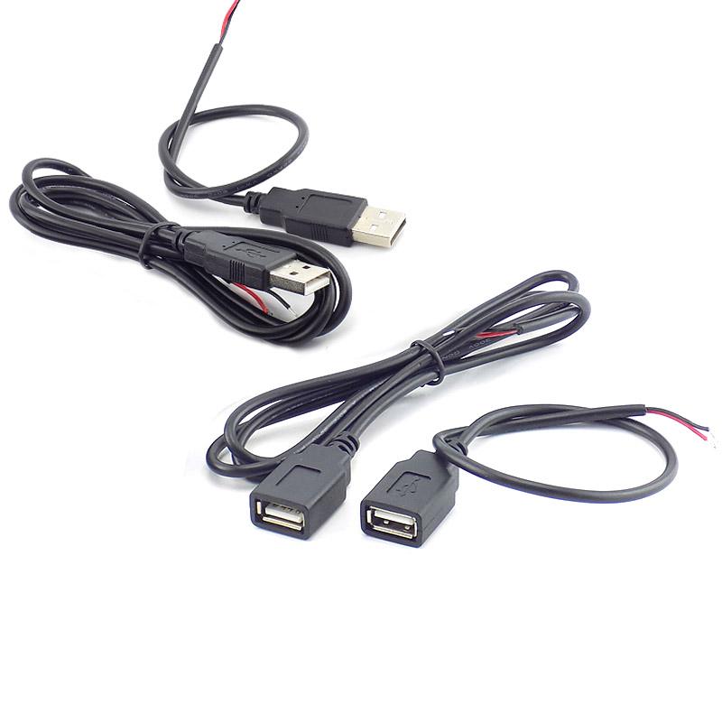 2pin 5V USB 2.0 Male Female Jack Connector Cable Power Extension Cable Black White 0.3m 1m for Computer Accessories