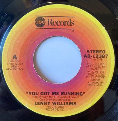 7 collu plate LENNY WILLIAMS - You Got Me Running / Come Reap My L AB12387 ABC Records 1978 US Soul/Funk Lietota