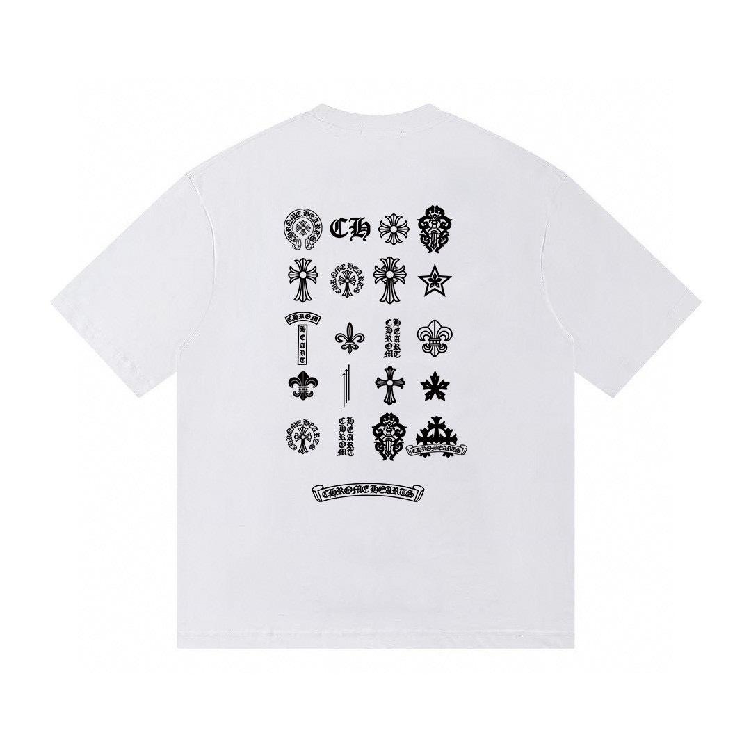 

T02 CHROME HEARTS 2026 Summer New High Quality Cotton Round Neck Loose Large Size Men s and Women s T-shirt Couple T-shirt XL білий