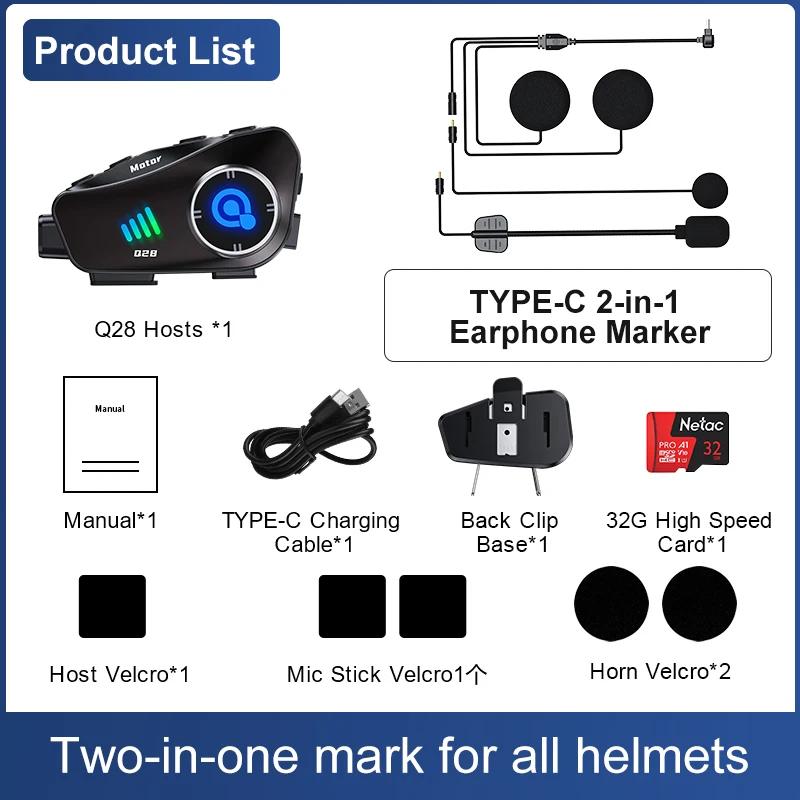 Motorcycle Bluetooth Helmet Headset Bt5.3 with Hd Driving Recorder Wireless Camera 1080P Hard Disk Video Recorder Call Headset