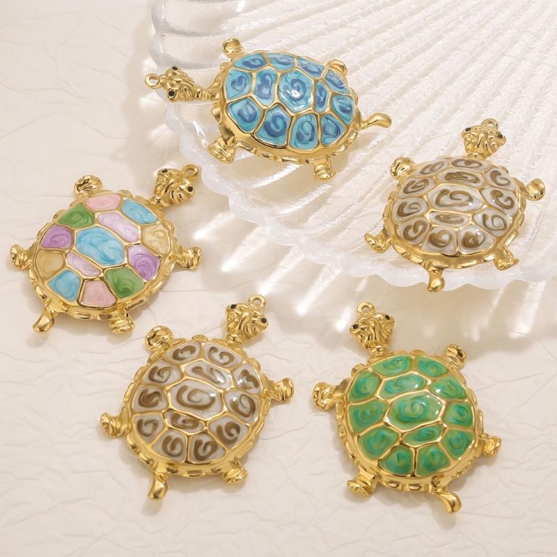 Sea Turtles Pendant Charm For Necklace Crafting Stainless Steel Tortoise Pendant Animal Charm Jewelry Accessory