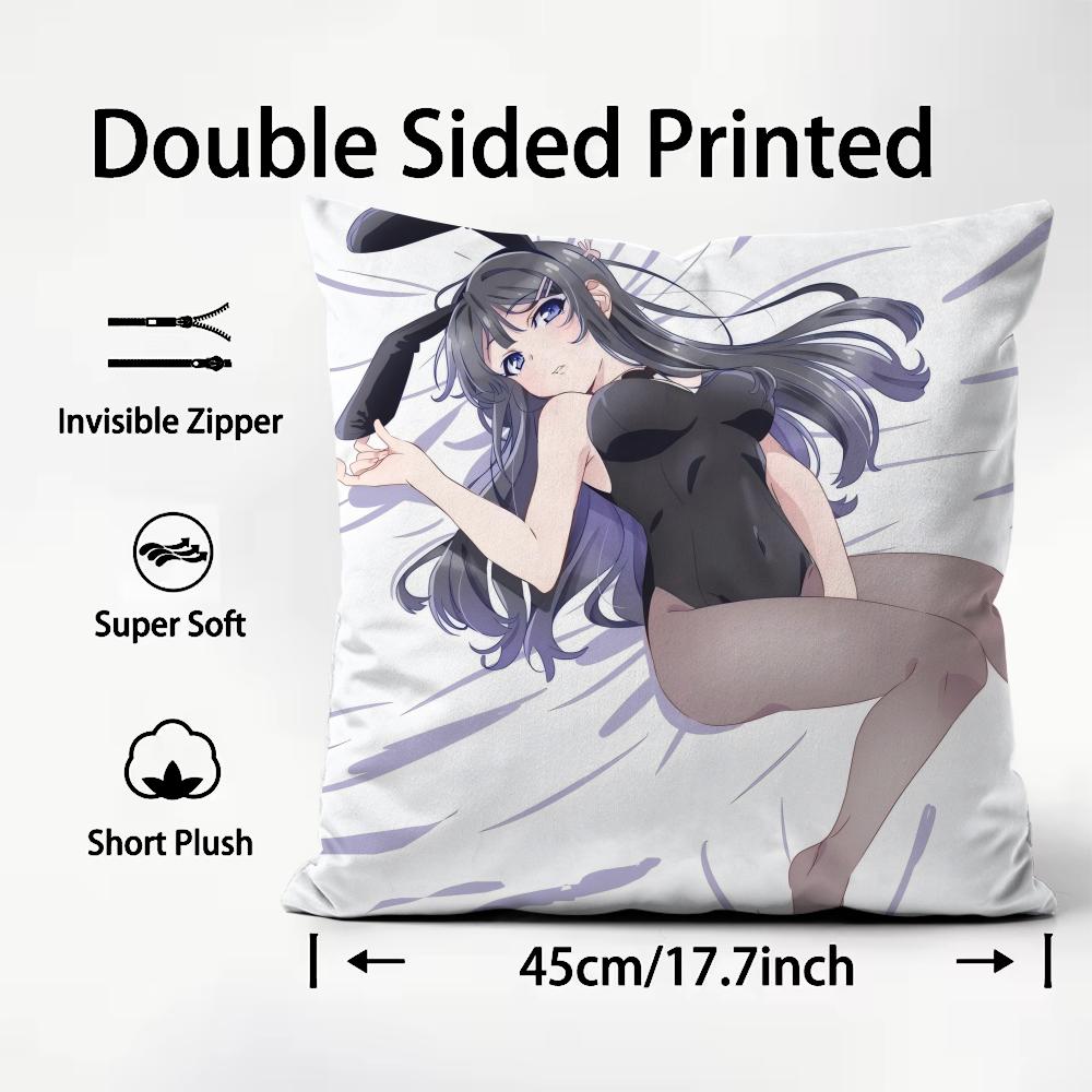 Mai S-Sakurajima Anime Cushion Cover Pattern Printed Pillowcase for Living Room Sofa Cushion Cover & Bedroom Decor