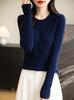 Women's Wool Striped Round Neck Knit Sweater - Loose, Simple Base Layer for a Chic Commute.