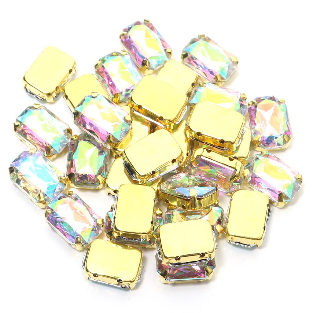 30pcs/lot Square Acrylic Rhinestone Beads Stainless Steel Gold Bottom Sew On Rhinestones For DIY Clothing Headwear Jewelry Decor