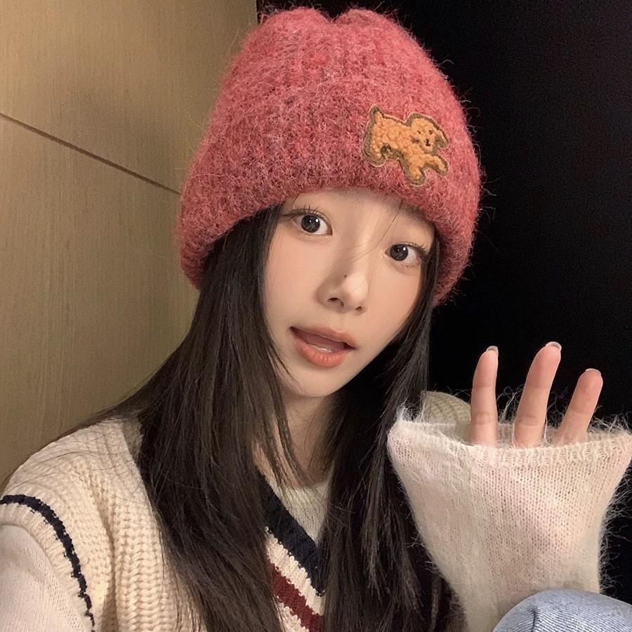 Puppy Cloth Woolen Hat for Women in Autumn and Winter Large Head Circumference Small Face Warm Ear Protection Fashionable Knitted Hat