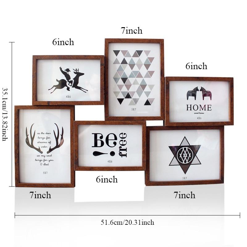 6 Inch 7 Inch Set of 6 Combination One-piece Wooden Photo Frame Modern Simple Style Wall-mounted Decoration Picture Frame Wall Image Frame