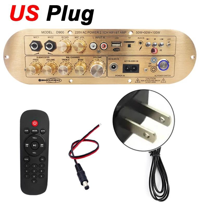 D900 2.1-Chip Bluetooth Amp Board 50 W+50 W+100 W 12-24 V Hi-Fi Bass/Treble EQ MIC Echo TWS Pair USB/TF/AUX For Subwoofer EU/US