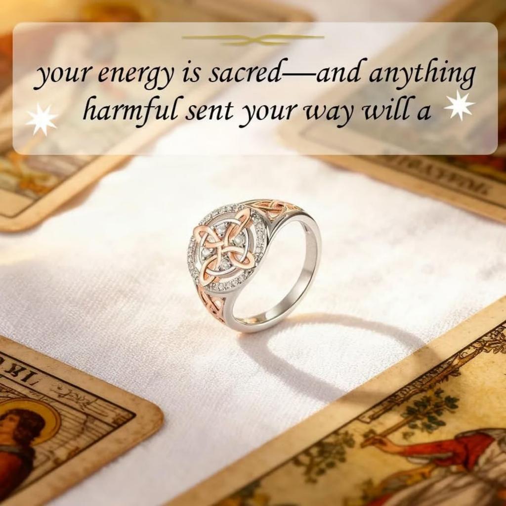 Sterling Silver Celtic Knot Ring with Round Cubic Zirconia Accents and Rose Gold Plated Detailing for Women and Girls