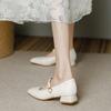 Fashion New Mary Jane Shoes for Women Retro Style Square Toe Low Heel Single Shoes Soft and Comfortable Ballet Shoes Zapatos Mujer