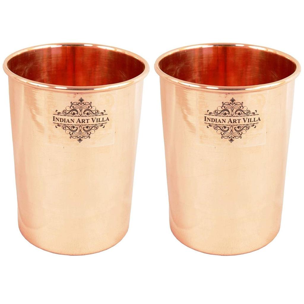 Copper Drinkware Gift Set of Plain Shine Finish Design 1 Bottle & 2 Glass with Gift Box, Gift Item for Diwali, Bottle-750 Ml & Glass-300 Ml