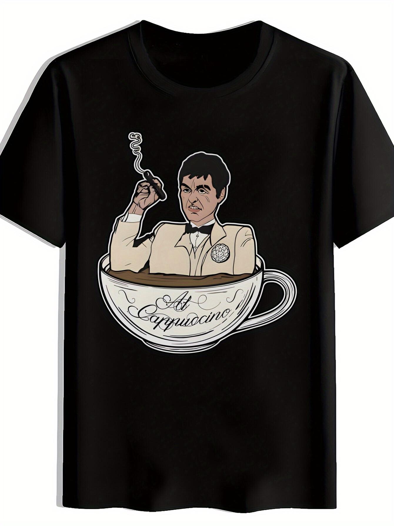 T-shirt Black Graphic with Funny Barista Coffee Cup Art Print - Breathable Polyester Round Neck Casual Tee for Summer XXXXL