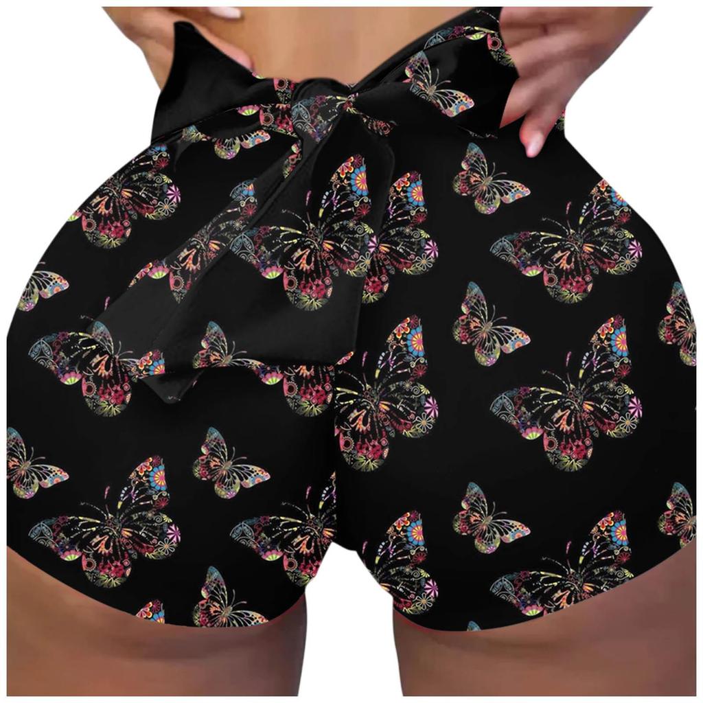 Sexy Women Yoga Shorts Butterfly Print Sport Workout Clubwear Homewear
