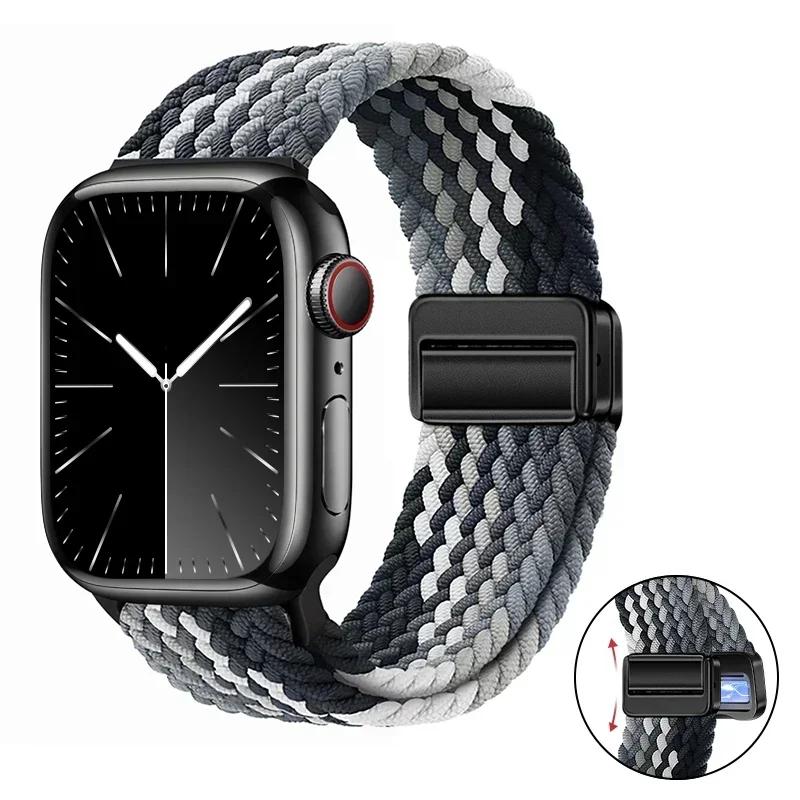 Magnetic Braided Loop Strap For Apple Watch Band 45mm 41mm 44mm 42mm 46mm Ultra 3 49mm Nylon Bracelet iWatch 11 10 9 8 7 6 5 SE