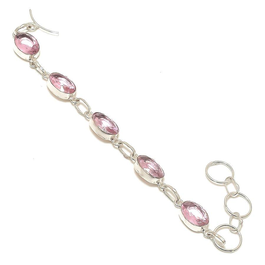 

Натуральный розовый кунцит, ручная работа, браслет из стерлингового серебра 925 пробы 7-8 B8p38