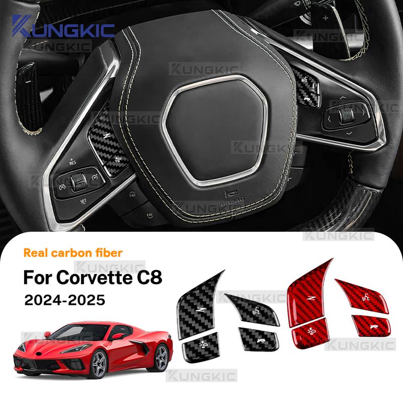 Hard Dry Carbon Fiber For Chevrolet Corvette C8 2024 2025 Car Steering Wheel Volume Button Frame Interior Accessories Trim