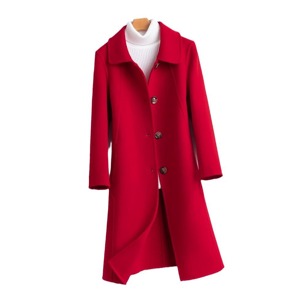 Women's Slim Long Wool Coat with Peter Pan Collar