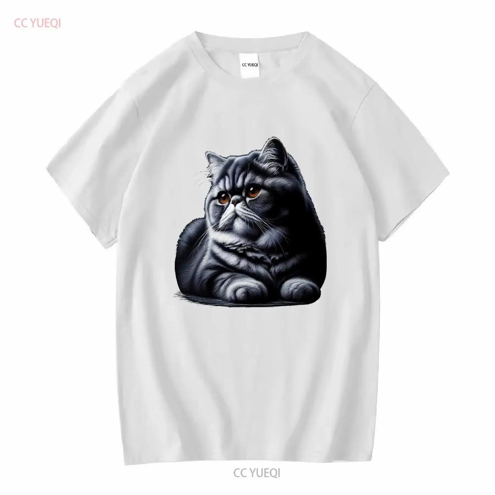 Kot egzotyczny krótkowłosy Damski T-shirt Uroczy vintage Prane ubrania projektanckie Miękki Casual Stylowy graficzny Oddychający streetwear