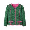 Womens Casual Cotton Blend Jacket Green Color Block Round Neck Butterfly Detail Street Style