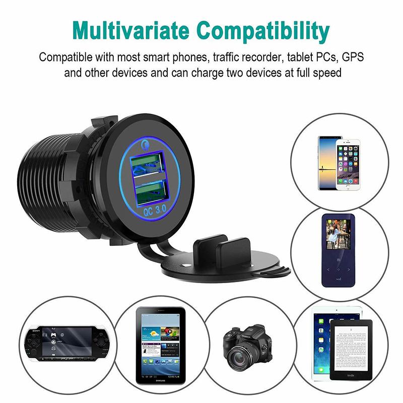 

PDTO 12V 36W Быстрая зарядка 3.0 Двойное зарядное устройство USB Розетка розетка для автомобильной лодки ATV