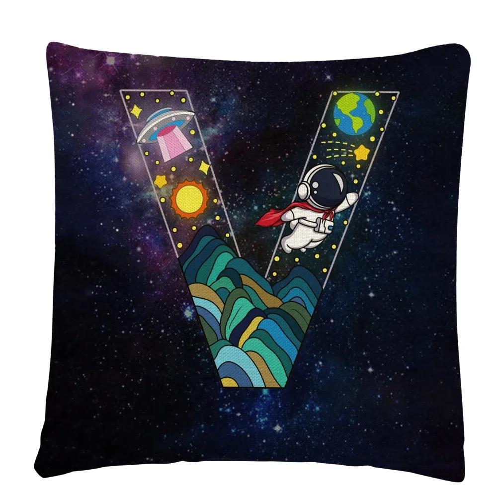 Astronaut Letter Cartoon Pattern Cushion Cover Pillowcase Home Sofa Car Decorative
